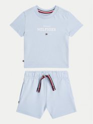 Tommy Hilfiger Komplet t-shirt i spodenki Monotype KN0KN02047 Błękitny Regular Fit. Niebieskie spodnie niemowlęce Tommy Hilfiger, bez wzorów, z bawełny. Za 179.99 zł.