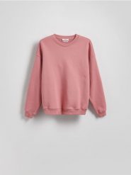 Bawełniana bluza - brudny róż. Czerwone bluzy damskie Reserved, l, bez wzorów, z bawełny, bez kaptura. W wyprzedaży za 89.99 zł.
