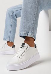 Biało-Czarne Sneakersy z Drobnymi Cyrkoniami na Języku i Zapiętku Amaviana. Białe obuwie sportowe damskie Born2be, bez zapięcia. Za 84.99 zł.