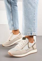 Beżowe Sneakersy Ozdobione Suwakiem i Metalicznymi Wstawkami Alua. Brązowe obuwie sportowe damskie Renee, na lato, z jeansu, bez zapięcia. Za 119.99 zł.