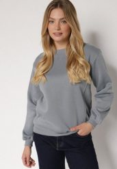 Szara Bluza z Bawełną Ozdobiona Przeszyciami Fezoria. Szare bluzy damskie Born2be, l, bez wzorów, z bawełny, bez kaptura. Za 59.99 zł.
