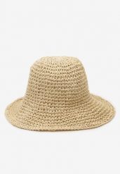 Jasnobeżowy Kapelusz z Plecionki w Stylu Bucket Hat Suai. Brązowe kapelusze damskie Renee, bez wzorów, z bawełny, eleganckie. Za 49.99 zł.