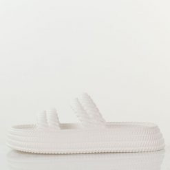 Białe lekkie piankowe klapki damskie DiA 51-001. Białe klapki damskie DiA, bez wzorów, z dresówki, bez obcasa, na platformie, bez zapięcia. Za 79.00 zł.