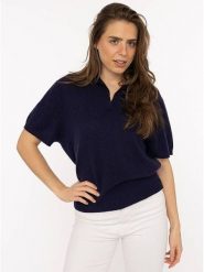 Zwillingsherz Koszulka polo w kolorze granatowym rozmiar: M. Niebieskie koszulki damskie Zwillingsherz, m, bez wzorów, z kaszmiru, bez kołnierzyka, bez ramiączek. Za 347.99 zł.