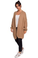 Karmelowy Nowoczesny Kardigan z Bufiastym Rękawem. Brązowe kardigany damskie MOE, l, bez wzorów, z materiału. Za 243.90 zł.