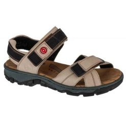 Sandały Damskie Z Kontrastowymi Detalami. Niebieskie sandały damskie Rieker, bez wzorów, z gumy, bez obcasa, na obcasie, bez zapięcia. Za 391.99 zł.