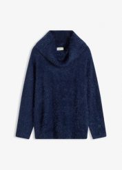 Sweter z golfem z miękkiej przędzy puchowej. Niebieskie golfy damskie bonprix, bez wzorów, z puchu, bez ramiączek. Za 109.99 zł.