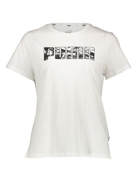 Puma Koszulka w kolorze białym rozmiar: M. Białe koszulki damskie Puma, m, bez wzorów, z bawełny, bez kołnierzyka, bez ramiączek. Za 52.79 zł.