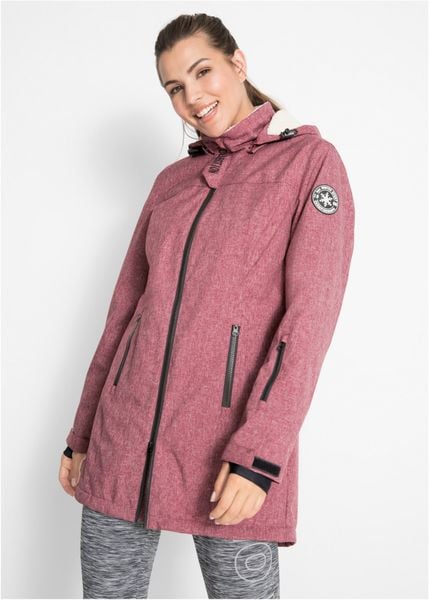 Długa kurtka outdoorowa funkcyjna z barankiem, wodoodporna. Czerwone kurtki damskie bonprix, s, bez wzorów. Za 349.99 zł.
