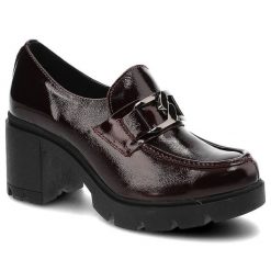Bordowe Półbuty Lemar Damskie Eleganckie Buty. Czerwone półbuty damskie Lemar, na wiosnę, z aplikacjami, ze skóry, bez obcasa, bez zapięcia. Za 259.00 zł.