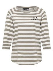 ELBSAND Koszulka "Celina" w kolorze beżowo-kremowym rozmiar: L. Brązowe bluzki damskie ELBSAND, l, bez wzorów, z bawełny, bez kołnierzyka, bez ramiączek. Za 118.28 zł.