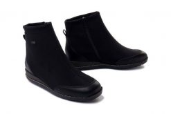 RIEKER TEX 44276-00 black, botki damskie. Czarne botki damskie Rieker, na zimę, bez obcasa, na koturnie, bez zapięcia. Za 379.90 zł.