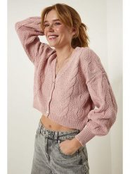 Happiness Istanbul Kardigan w kolorze jasnoróżowym rozmiar: S/M. Różowe kardigany damskie Happiness Istanbul, m, bez wzorów, ze splotem. Za 69.91 zł.