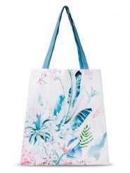 Descanso Shopper bag "Verdi" w kolorze biało-niebieskim - 40 x 45 cm rozmiar: 40x45 cm. Białe shopper bag Descanso, bez wzorów, z materiału, na ramię, bez dodatków. Za 48.16 zł.