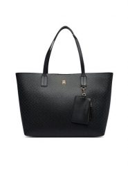 Tommy Hilfiger Torebka Th Icon Tote Mono AW0AW19004 Czarny. Czarne shopper bag Tommy Hilfiger, ze skóry, bez dodatków. Za 699.99 zł.