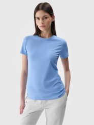 4F T-shirt slim gładki damski - niebieski L. Niebieskie t-shirty damskie 4F, l, bez wzorów, z bawełny, bez kołnierzyka. Za 39.99 zł.