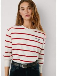 Pepe Jeans Bluza "Bienna" w kolorze kremowo-czerwonym rozmiar: L. Brązowe bluzy damskie Pepe Jeans, l, bez wzorów, z jeansu, bez kaptura. Za 231.13 zł.