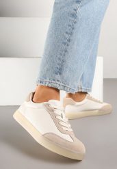 Beżowe Sneakersy ze Skóry Naturalnej z Perforacją Mirozia. Brązowe obuwie sportowe damskie Born2be, ze skóry, bez zapięcia. Za 119.99 zł.