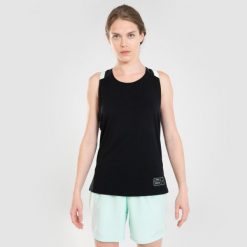 Koszulka bez rękawów do koszykówki damska Tarmak T500. Czarne koszulki damskie TARMAK, xl, bez wzorów, ze skóry, bez kołnierzyka, bez ramiączek. Za 49.99 zł.
