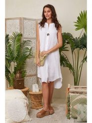 Lin Passion Lniana sukienka w kolorze białym rozmiar: 36/38. Białe sukienki damskie Lin Passion, bez wzorów, ze lnu, klasyczne, bez ramiączek. Za 173.99 zł.