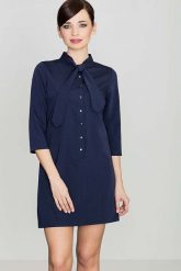 Uniwersalna Granatowa Koszulowa Sukienka z Wiązaną pod Szyją Szarfą. Czerwone sukienki damskie Katrus, bez wzorów, z materiału, bez ramiączek. Za 249.00 zł.