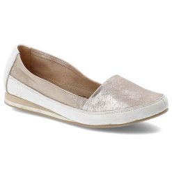 Mokasyny damskie Damiss, błyszczące wsuwane i na płaskiej podeszwie, złote perłowe, DS-016. Białe mokasyny damskie DAMISS, z jeansu, bez obcasa. Za 139.00 zł.