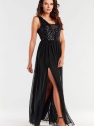 Sukienka Model A486 Black - awama. Czarne sukienki damskie Awama, z aplikacjami, z elastanu, eleganckie, bez ramiączek. Za 610.80 zł.