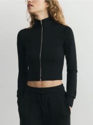 Rozpinana bluza z modalem - czarny. Czarne bluzy damskie Reserved, l, bez wzorów, z dzianiny, bez kaptura. Za 119.99 zł.