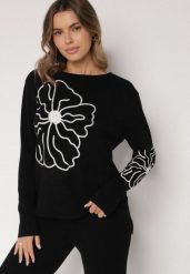 Czarny Sweter Ozdobiony Haftowanymi Kwiatami Halatusea. Czarne swetry klasyczne damskie Born2be, z jeansu, bez kołnierzyka. Za 69.99 zł.