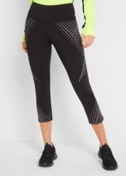 Legginsy sportowe z kieszonką, długość 3/4. Czarne legginsy damskie bonprix, bez wzorów. Za 117.99 zł.