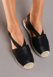 Czarne Espadryle z Ekoskóry na Płaskiej Podeszwie Cecilas. Czarne espadryle damskie Renee, bez wzorów, bez obcasa, na płaskiej podeszwie. Za 39.99 zł.