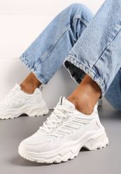 Białe Sneakersy na Masywnej Podeszwie z Przeszyciami Hatila. Białe obuwie sportowe damskie Born2be, bez zapięcia. Za 119.99 zł.