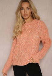 Pomarańczowy Casualowy Sweter z Wełną z Kolorowymi Przeszyciami Dezira. Brązowe swetry klasyczne damskie Renee, z wełny, bez kołnierzyka. Za 59.99 zł.