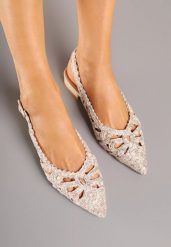 Beżowe Sandały Slingback z Szydełkową Cholewką z Metalicznymi Przeszyciami Frolette. Brązowe sandały damskie Renee, bez wzorów, z jeansu, bez obcasa, na płaskiej podeszwie, bez zapięcia. Za 74.99 zł.