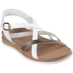 Sandały damskie Skechers Desert Kiss Low Pe. Białe sandały damskie Skechers, bez wzorów, z materiału, bez obcasa, bez zapięcia. Za 290.00 zł.