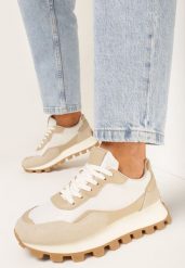 Beżowe Sneakersy na Grubej Podeszwie Catien. Brązowe obuwie sportowe damskie Born2be, bez zapięcia. Za 84.99 zł.