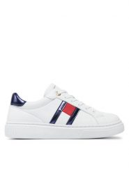 Tommy Hilfiger Sneakersy Flag Low Cut Lace-Up Sneaker T3A9-33538-1351 S Biały. Białe buty sportowe dziewczęce Tommy Hilfiger, bez wzorów, ze skóry, bez zapięcia. Za 209.99 zł.