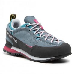 Buty zamszowe La Sportiva Boulder X Woman w kolorze łupkowym/czerwonej śliwki. Niebieskie obuwie trekkingowe damskie La Sportiva, z gumy, bez zapięcia. Za 799.99 zł.