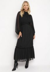 Czarna Rozkloszowana Sukienka Maxi z Falbanką Kamiva. Czarne sukienki damskie Born2be, z aplikacjami, bez ramiączek. W wyprzedaży za 169.99 zł.