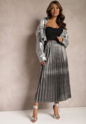 Srebrna Połyskująca Spódnica Plisowana Maxi Vilira. Szare spódnice damskie Renee, m, bez wzorów, z tkaniny, eleganckie, maxi. Za 129.99 zł.