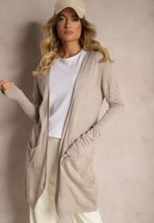 Jasnobeżowy Kardigan Bez Zapięć o Prostym Kroju ze Wsuwanymi Kieszonkami Torinia. Brązowe kardigany damskie Renee, m, bez wzorów, z jeansu. Za 44.99 zł.