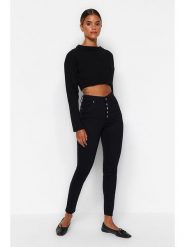 Trendyol Dżinsy - Skinny fit - w kolorze czarnym rozmiar: 44. Czarne jeansy damskie Trendyol, z podwyższonym stanem. Za 97.05 zł.