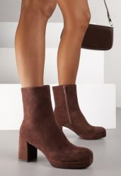 Brązowe Botki Vices na Obcasie i Platformie z Kwadratowym Noskiem Faliresa. Brązowe botki damskie Born2be, eleganckie, bez obcasa, na obcasie, bez zapięcia. Za 109.99 zł.