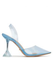 DeeZee Sandały ZALHT-02 BLUE PU Niebieski. Niebieskie sandały damskie DeeZee, bez wzorów, z tworzywa sztucznego, bez obcasa, na słupku, bez zapięcia. Za 159.99 zł.
