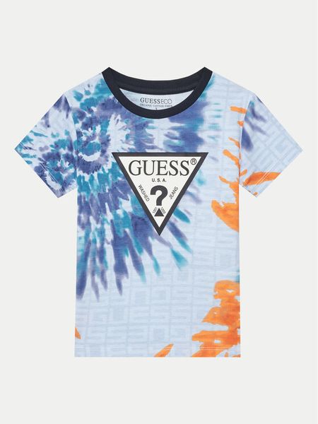 Guess T-Shirt N5GI07 K8HM4 Niebieski Regular Fit. Niebieskie t-shirty i koszulki chłopięce Guess, z aplikacjami, z bawełny, bez kołnierzyka, bez ramiączek. Za 59.99 zł.