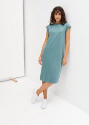 Sukienka shirtowa z bawełny organicznej. Fioletowe sukienki damskie bonprix, bez wzorów, z bawełny, bez ramiączek. Za 82.99 zł.