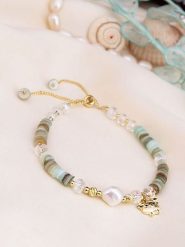 Pierres de Jade Pozłacana bransoletka z perłami i agatami rozmiar: onesize. Zielone bransoletki damskie Pierres de Jade, pozłacane. Za 56.99 zł.