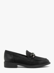 Czarne eleganckie mokasyny z łańcuchem. Czarne mokasyny damskie Ryłko, z nubiku, bez obcasa. Za 449.99 zł.