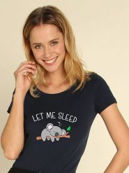 WOOOP Koszulka "Let Me Sleep" w kolorze granatowym rozmiar: XL. Niebieskie bluzki damskie Wooop, xl, bez wzorów, bez kołnierzyka, bez ramiączek. Za 56.99 zł.