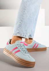 Niebiesko-Różowe Klasyczne Sneakersy na Niewysokiej Platformie Terilee. Niebieskie obuwie sportowe damskie Renee, z materiału, bez zapięcia. Za 109.99 zł.